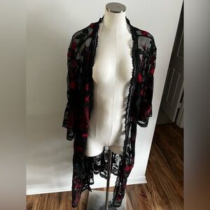 NWT - L - LULAROE - Elegant Black and Red Lace Robe
